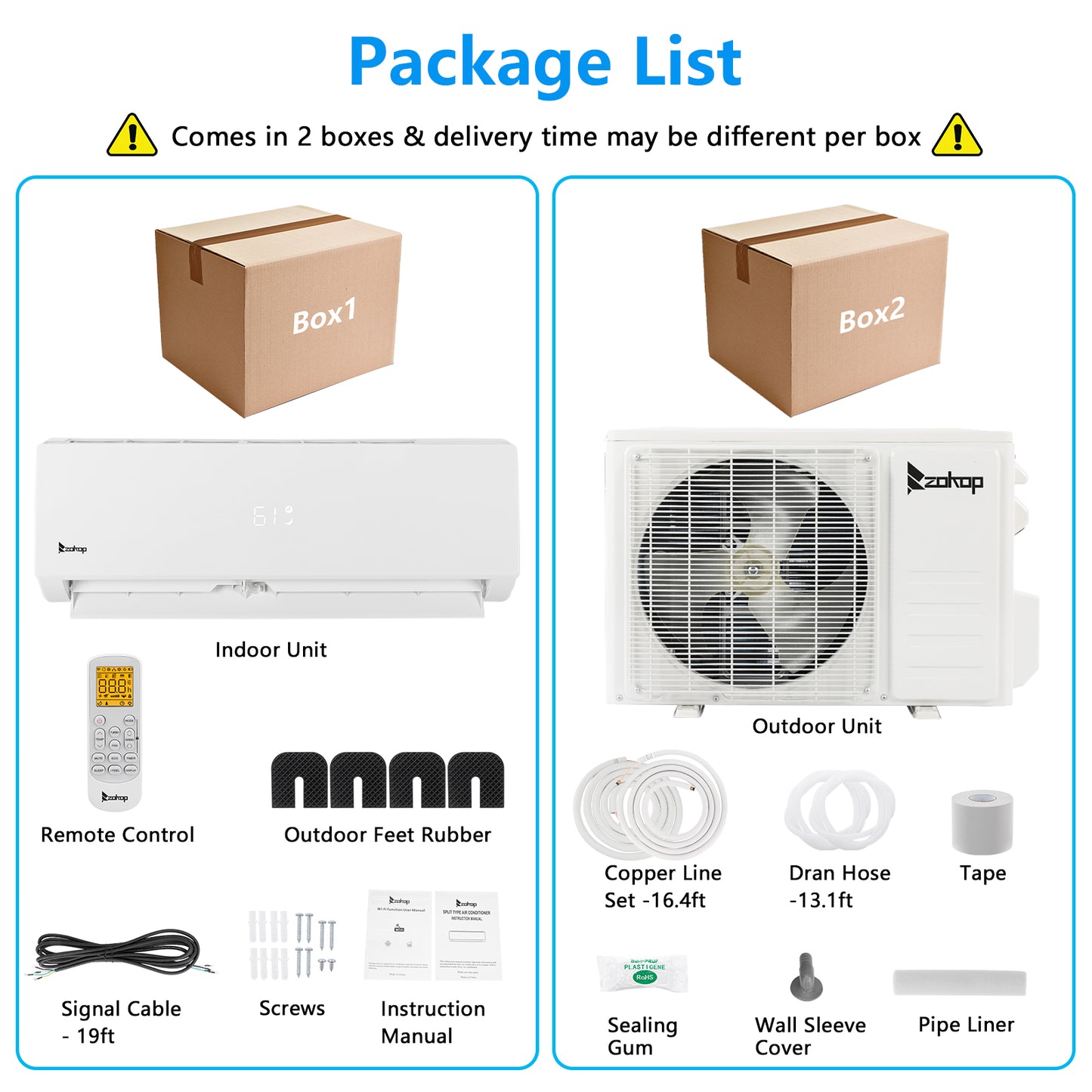 ZOKOP 12000BTU Wifi Enabled 115V Smart Split Type Inverter Air Conditioners with Heating Function