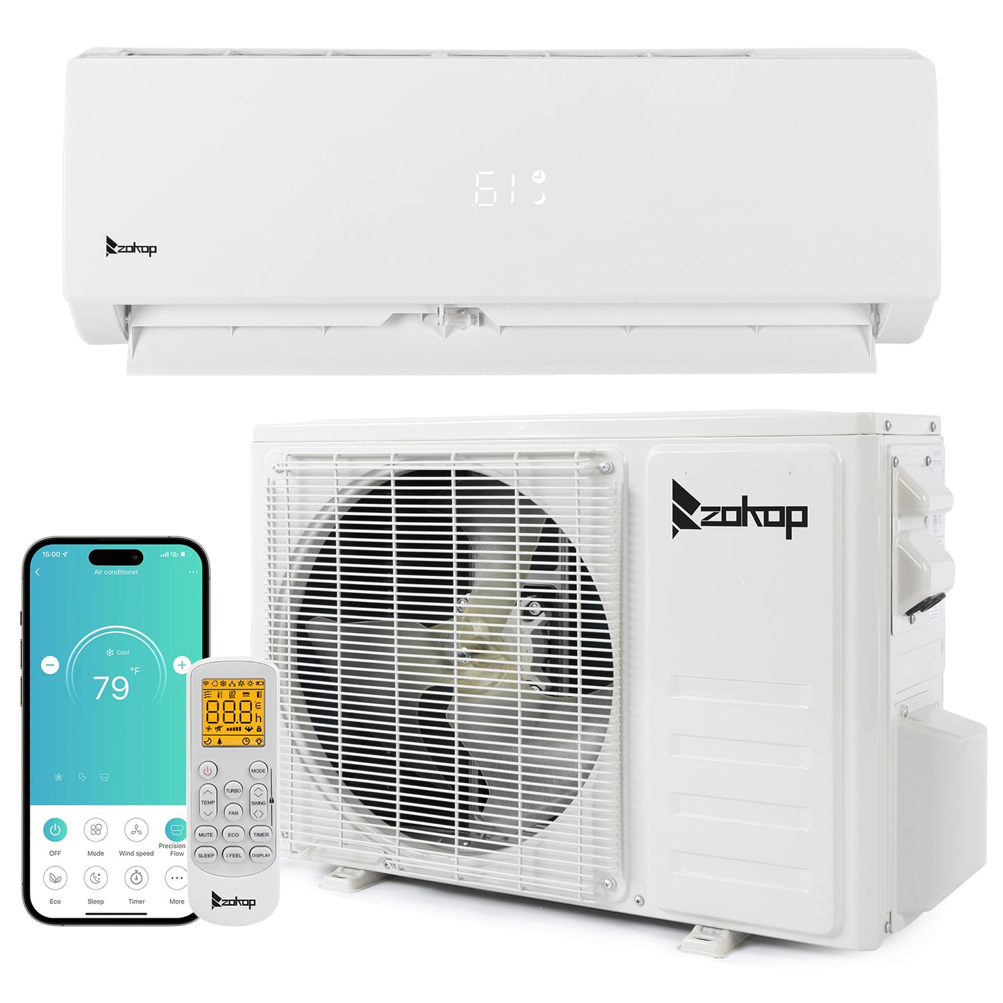 ZOKOP 18000BTU Wifi Enabled Smart Split Type Inverter Air Conditioners with Heating Function