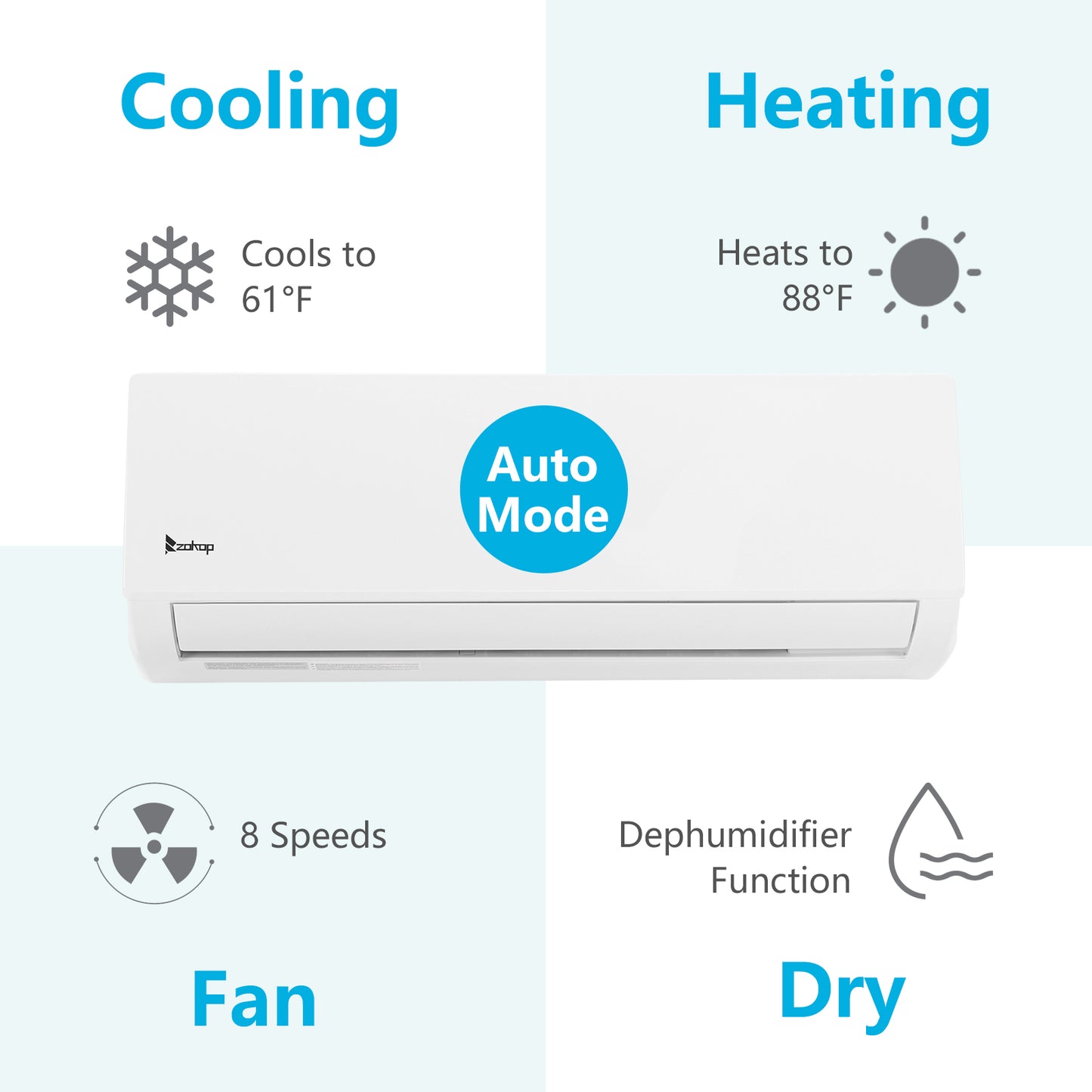 ZOKOP 18000BTU Wifi Enabled Smart Split Type Inverter Air Conditioners with Heating Function