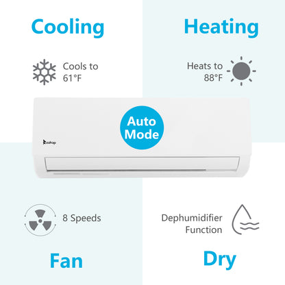 ZOKOP 18000BTU Wifi Enabled Smart Split Type Inverter Air Conditioners with Heating Function