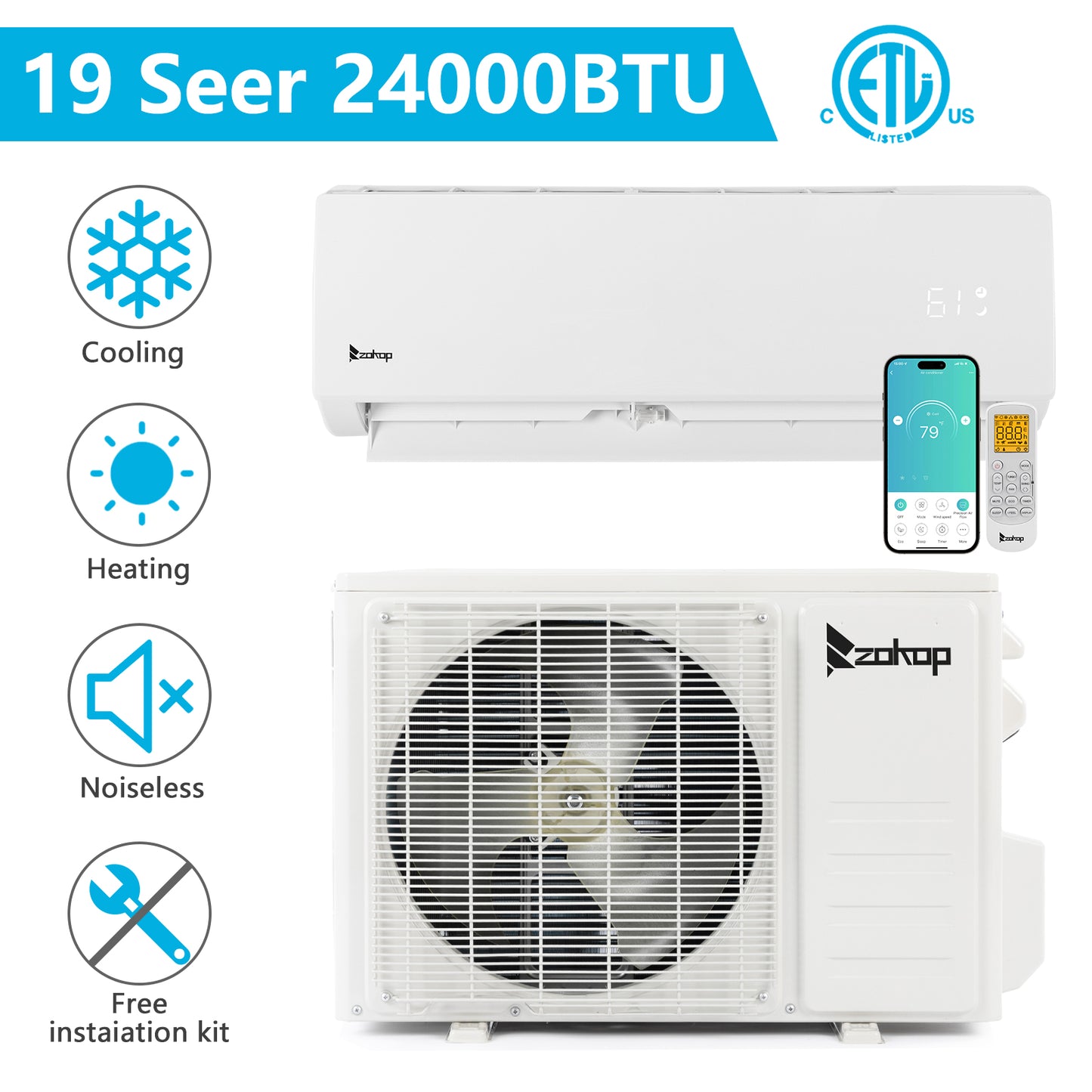 ZOKOP 24000 BTU Wifi Enabled Split Air Conditioner with Inverter Technology