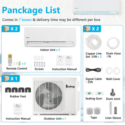 ZOKOP  2 Zone 9000 + 12000 BTU WIFI Mini Split AC/Heating System 208-230V