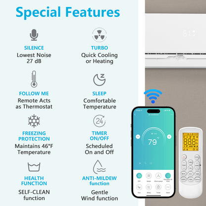 ZOKOP 12000BTU Wifi Enabled 230V Smart Split Type Inverter Air Conditioners with Heating Function