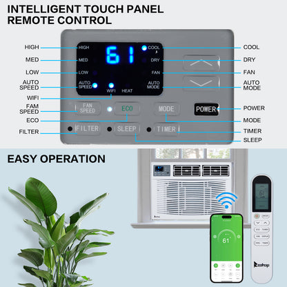 ZOKOP WiFi Enabled 12000 BTU Heat And Cool Window Air Conditioner With Wifi Controls