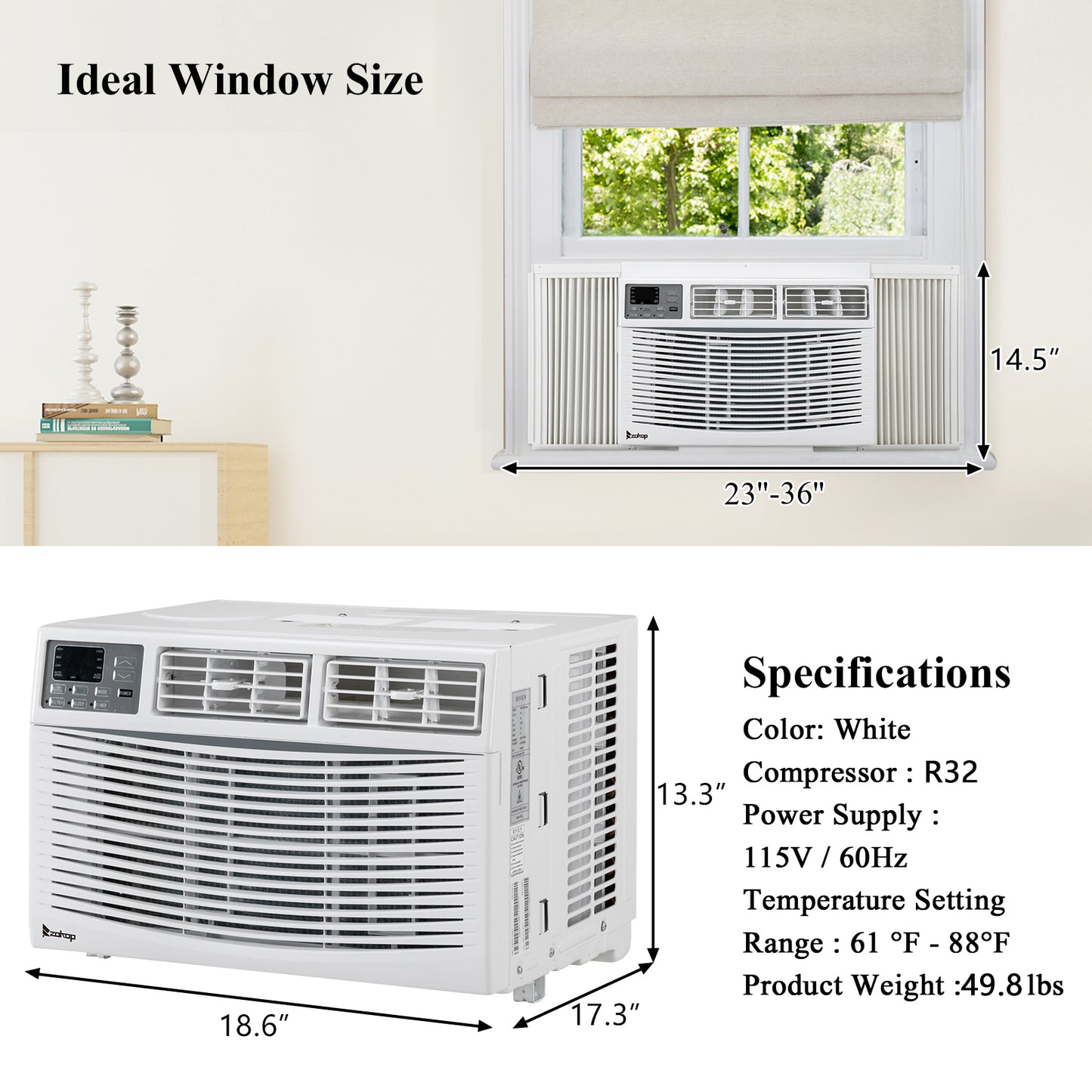 ZOKOP WiFi Wnabled 10000BTU 110V 1050W Mechanical Window Air Conditioner,White