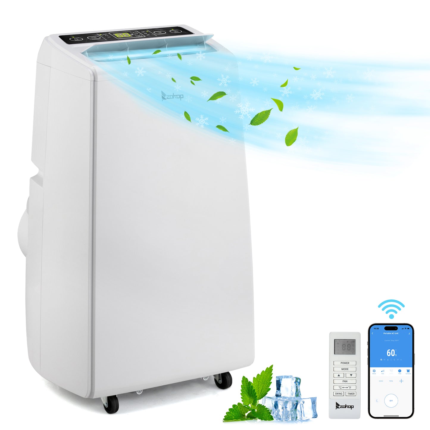 ZOKOP Smart WiFi Enabled 8250BTU (12000BTU ASHRAE) Portable Air Conditioner & Dehumidifier Function