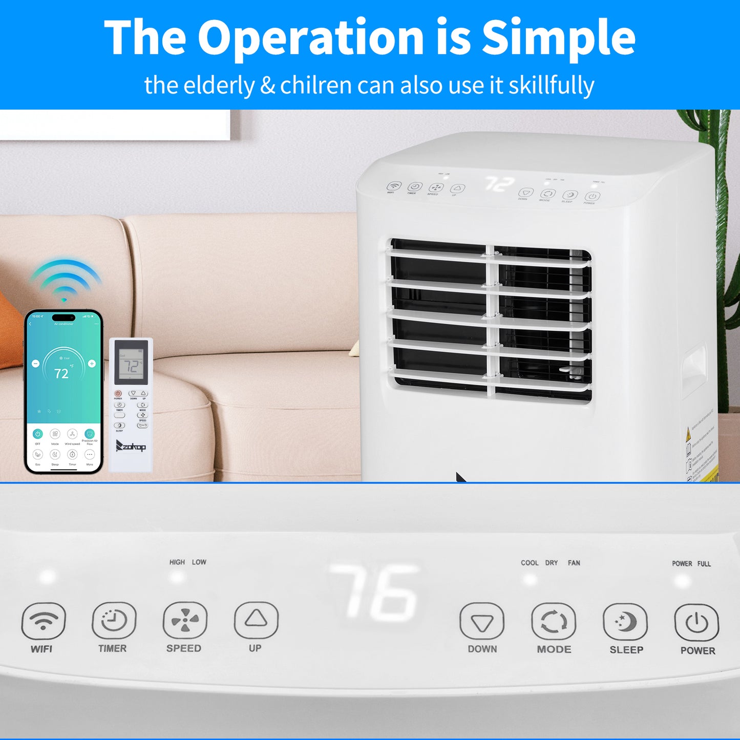 ZOKOP Smart WiFi Enabled 5100 BTU (8000 BTU ASHRAE) Portable Air Conditioner