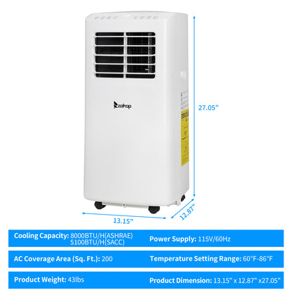 ZOKOP Smart WiFi Enabled 5100 BTU (8000 BTU ASHRAE) Portable Air Conditioner